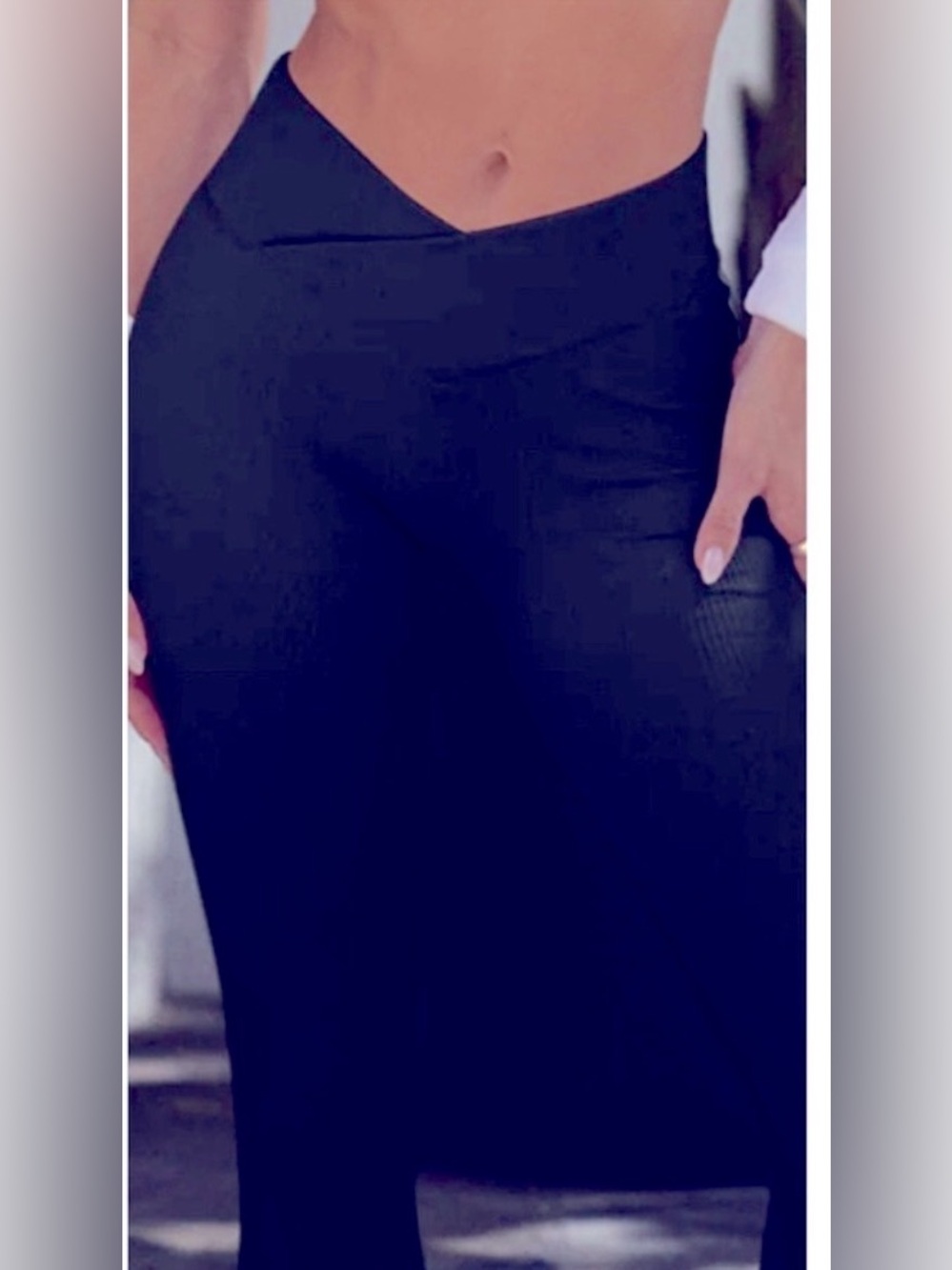 OQQ Women’s High-V Waist Black Sport Leggings Pants in large